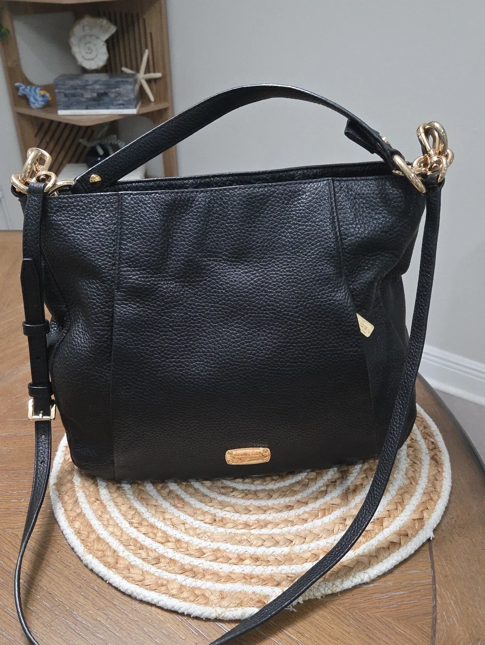 Michael Kors Hallie Large Convertible Shoulder Hobo Bag In Black Pebbled Leather
